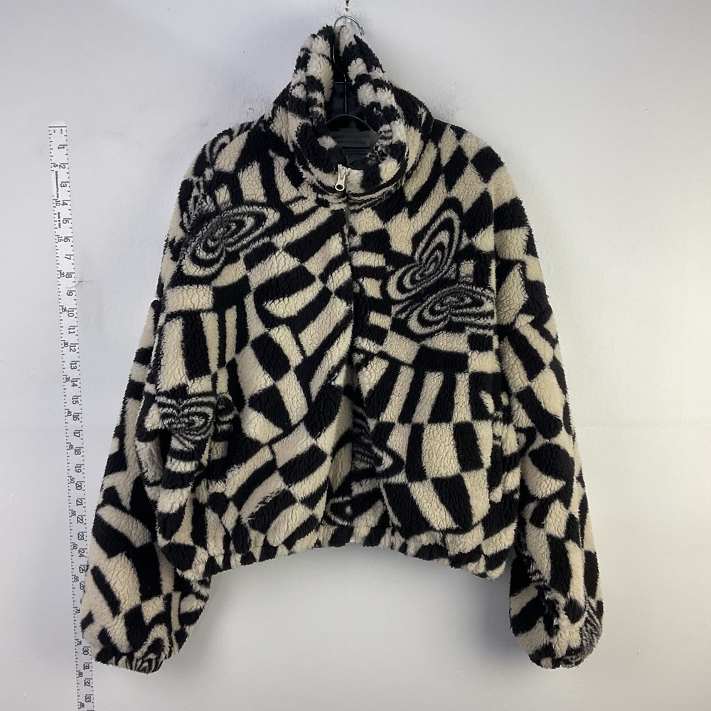 Urban Outfitters Black & Cream Patterned Faux Fur Jacket